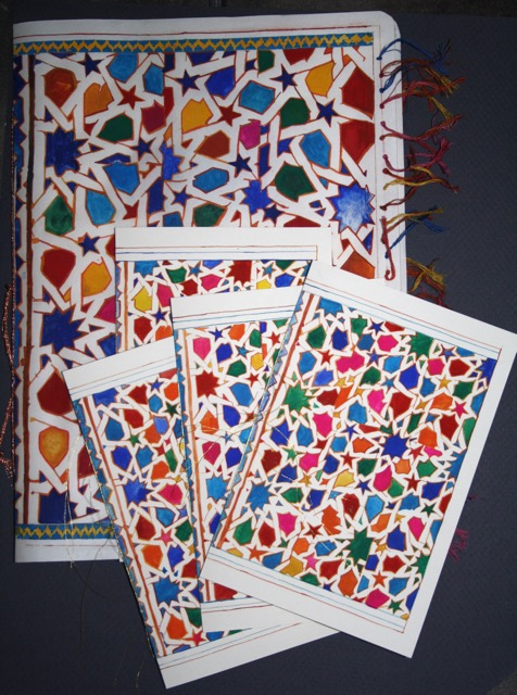 Menu Cover, gouache on vellum with thread